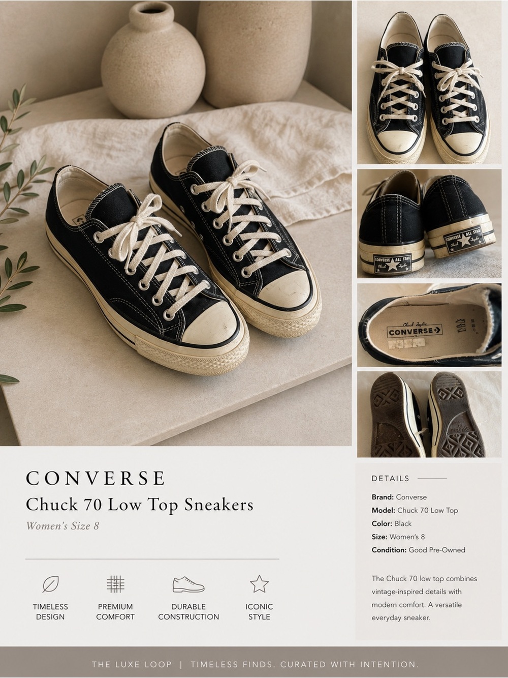 Converse Black Low-Top Sneakers with Cream Accents